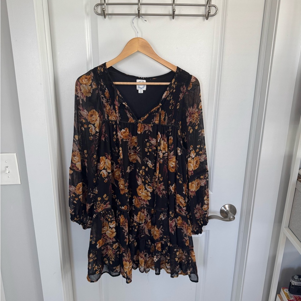 Blue Rain Black and Brown Floral Dress